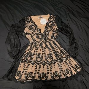 Lace plunge skater dress